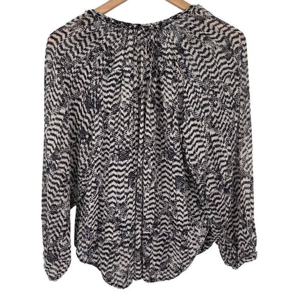 Isabel Marant Pour H&M 100% Silk Sheer Balloon Sleeve Blouse Black Ivory Women 2 - Picture 7 of 9